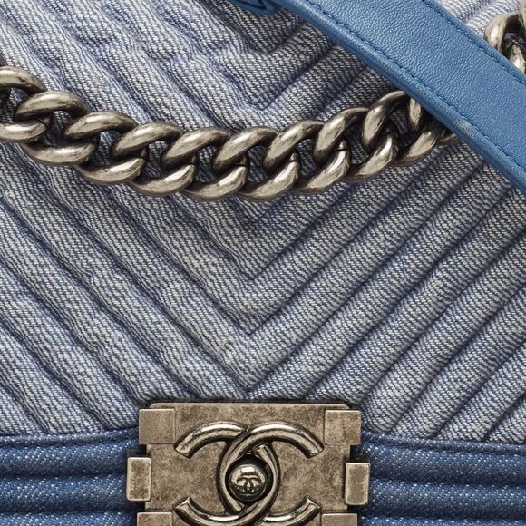 Chanel Blue Chevron Quilted Denim Small Boy Flap Bag - Picture 5 of 7